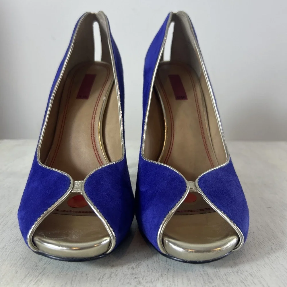 Saks Fifth Avenue 5/48 Royal‎ Blue Silver Suede Stiletto Heels Women Size EU 40